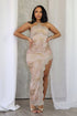 Flona Print Halter Lace Maxi Dress